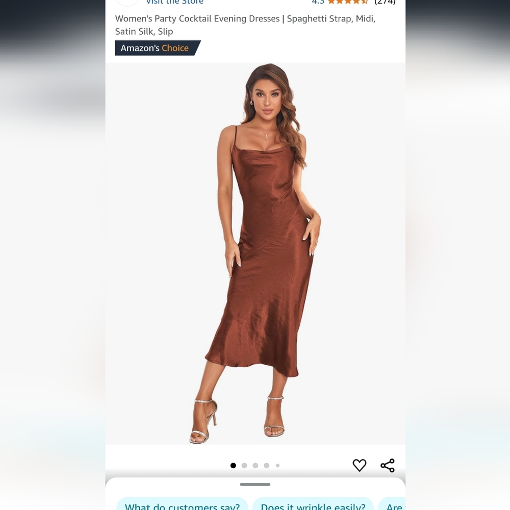 Women's satin silk dress midi brown orange size small